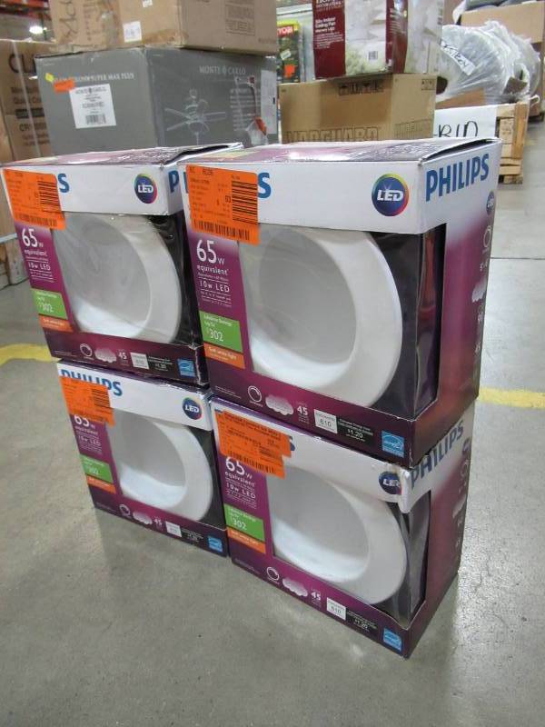 lot 44 image: 4 Philips 65W Equivalent Soft White 56 in. Retrofit Trim Recessed Downlight Dimmable LED Floodlight Bulb