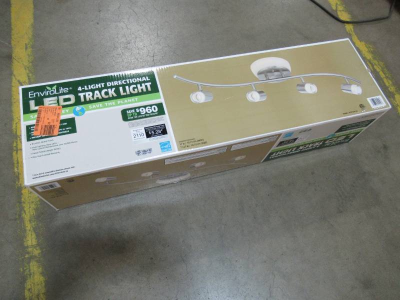lot 50 image: EnviroLite Brushed Nickel LED Ceiling Mounted Flushmount and Track Combo with Frosted Shades