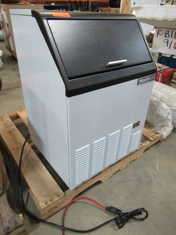 lot 26 image: Norpole 90 lb. Commercial Ice Maker in Stainless Steel NSF Certified.