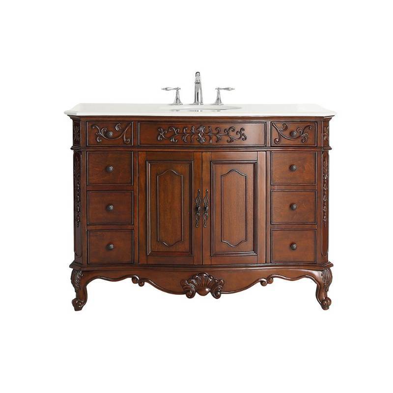 lot 4 image: Winslow 48 in. W x 22 in. D Vanity in Antique Cherry with Marble Vanity Top in White with White Basin