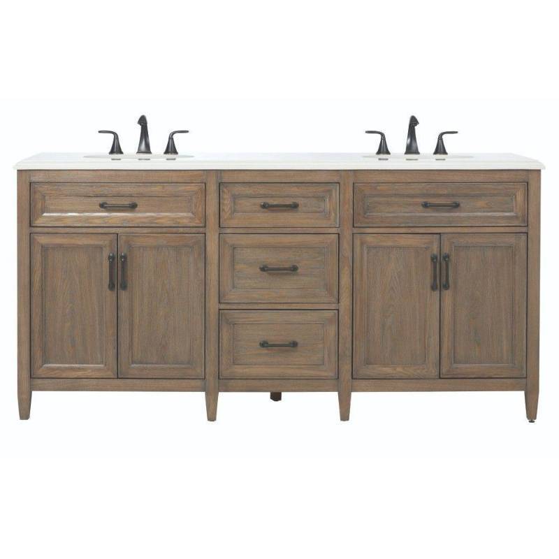 lot 8 image: Walden 71 in. W x 22 in. D Double Bath Vanity in Driftwood Grey with Engineered Stone Vanity Top in Crystal White