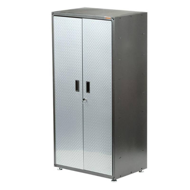 lot 22 image: Gladiator Ready to Assemble 72 in. H x 36 in. W x 24 in. D Steel Freestanding Garage Cabinet in Silver Tread