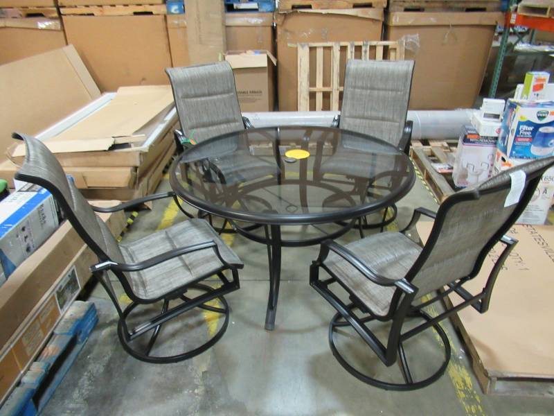 lot 9 image: Hampton Bay Statesville 5-Piece Padded Sling Patio Dining Set with 53 in. Glass Top