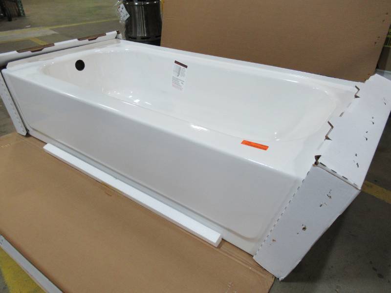 lot 100 image: Bootz Industries Bootzcast 60 in. Left Drain Rectangular Alcove Soaking Bathtub in White
