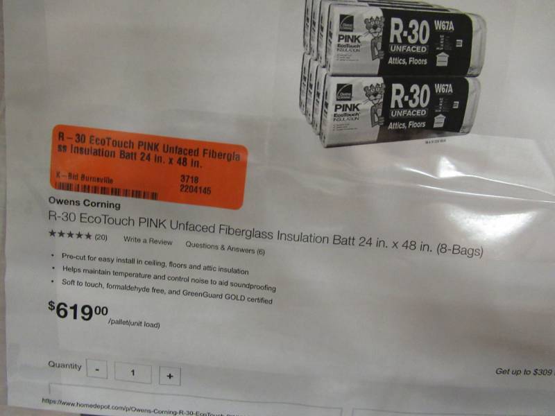 Owens Corning R 30 Ecotouch Pink Unfaced Fiberglass Insulation Batt 24 In X 48 In 8 Bags Mn Home Outlet Auction Burnsville 52 K Bid