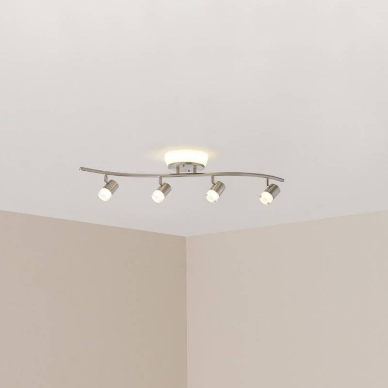 lot 51 image: EnviroLite Brushed Nickel LED Ceiling Mounted Flushmount and Track Combo with Frosted Shades