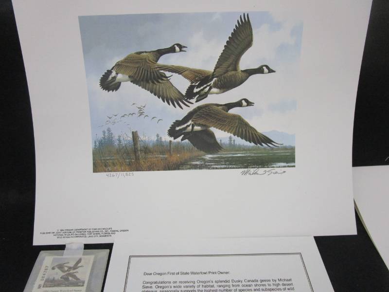 lot 29 image: Oregon First of State Waterfowl Print and Stamp numbered and signed 426711,825 by Michael Sieve