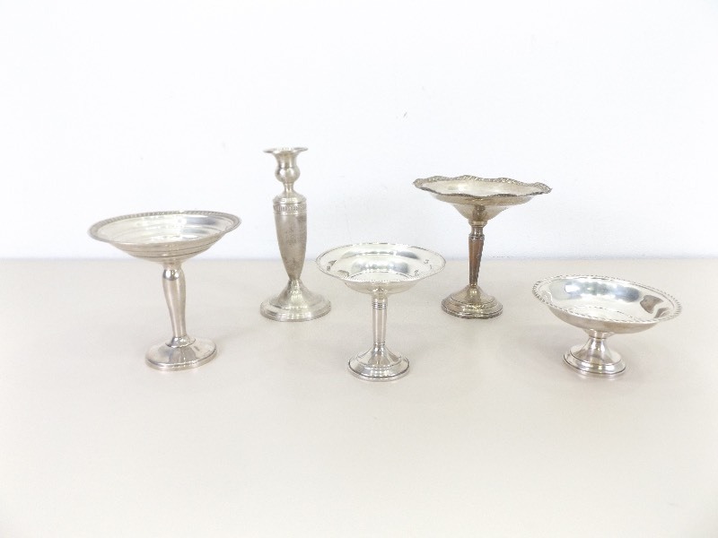 lot 35 image: 5 Sterling Silver Compotes, Candle Holders, etc.