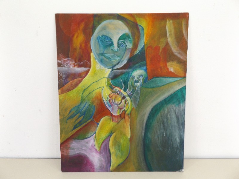 lot 55 image: Unframed Acrylic on Board Abstract Painting