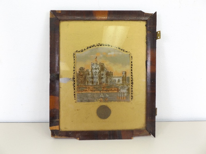 lot 58 image: VERY OLD Reverse Painted on Glass Castle Image