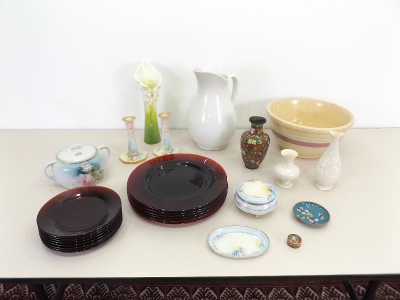 lot 66 image: Lot of Misc&nbspRed Glass Ware, Vintage Porcelain, etc. 