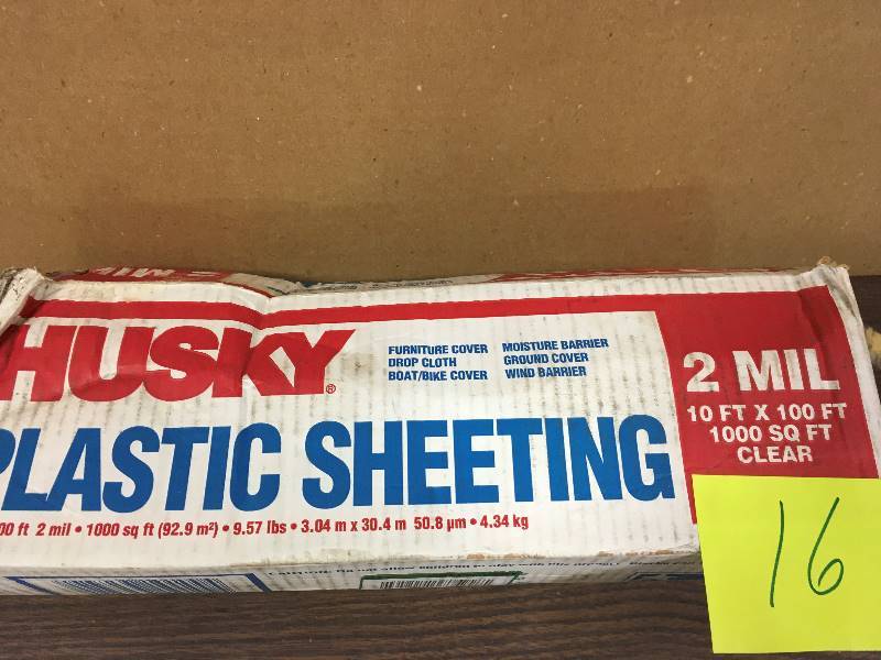 lot 16 image: HUSKY 10 ft. x 100 ft. Black 2 mil Plastic Sheeting not used