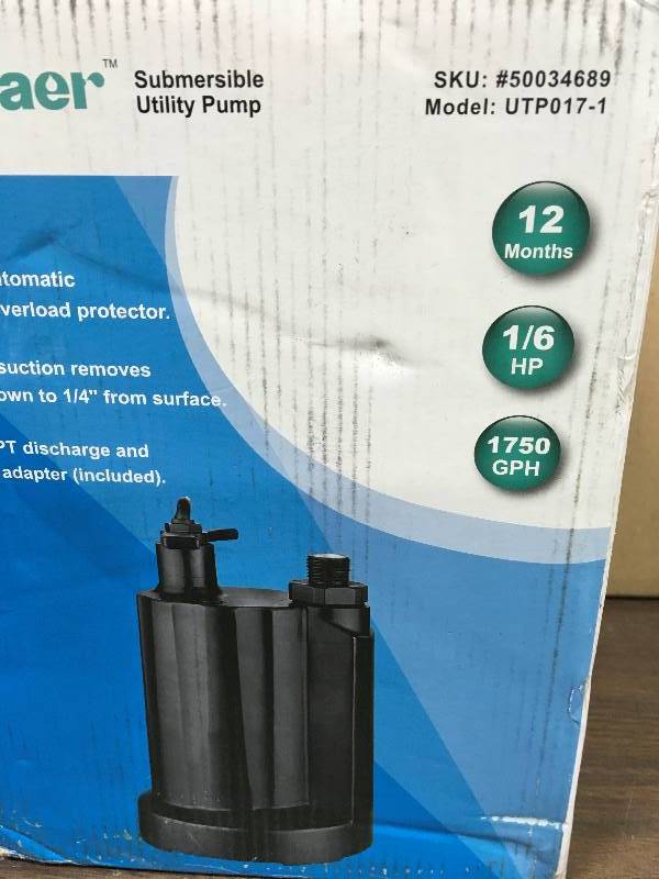lot 38 image: Model UTP017-1. 16 HP Submersible Utility Pump.  not used open box