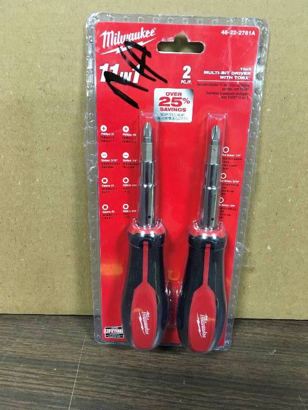lot 52 image: Milwaukee 11-in-1 Multi-Bit Drivers w Torx (2-Pack) 48-22-2761A
