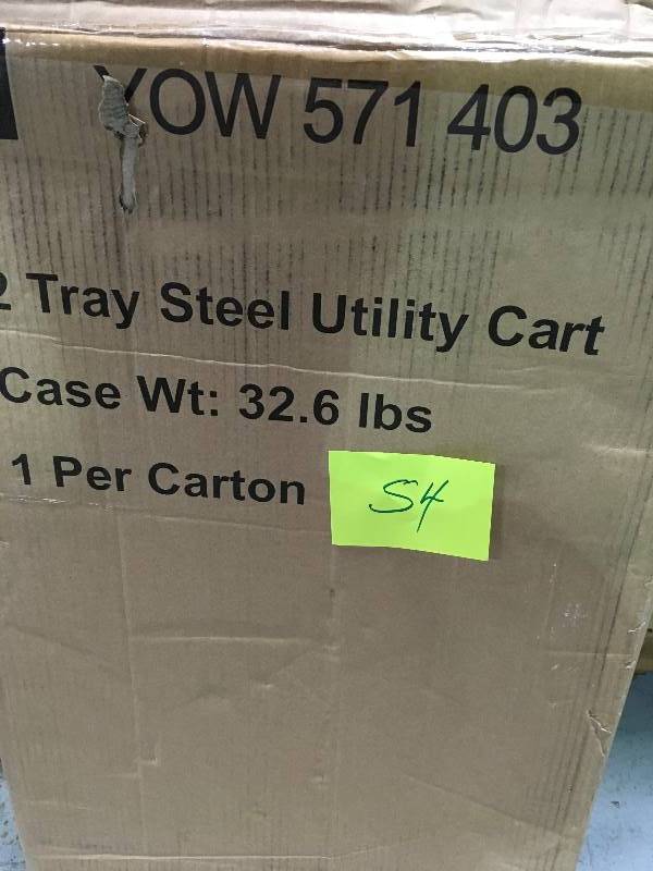 lot 54 image: Husky  31 in. Steel Utility Cart (2-Tray) not used