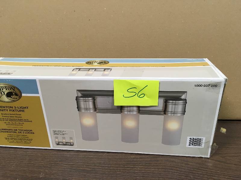 lot 56 image: 3-Light Brushed Nickel Wall Vanity Fixture