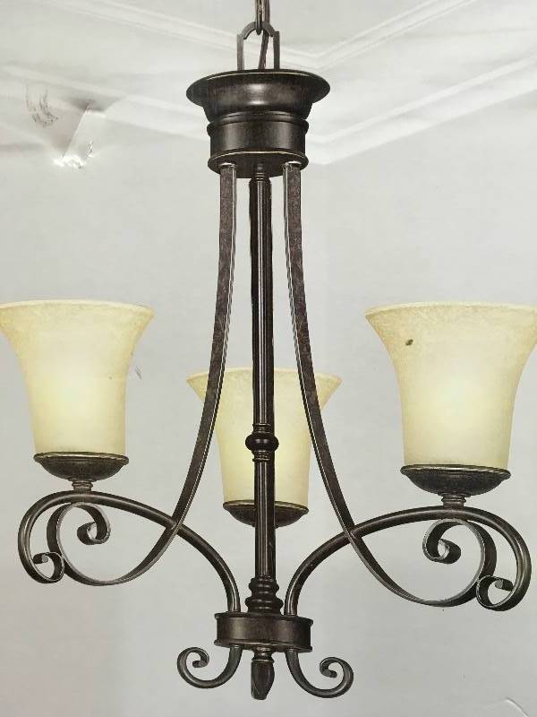 lot 59 image: Hampton Bay Essex 3 Light Chandelier new