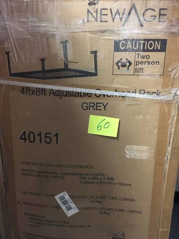 lot 60 image: New Age 4 ft x 8 ft adjustable overhead rack new Grey