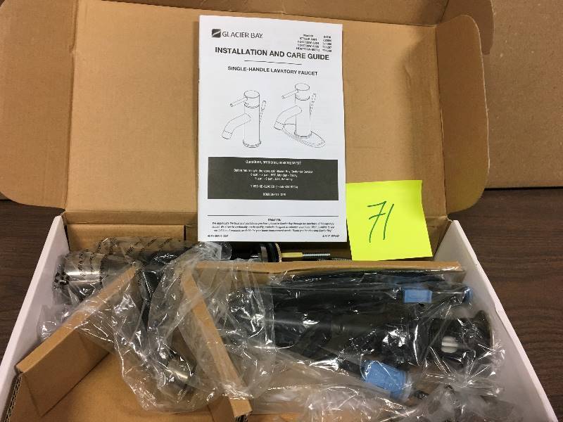 lot 71 image: Glacier Bay Modern 4 in. Centerset Single-Handle Low-Arc Bathroom Faucet in Dual Finish Brushed Nickel and Matte Black not used