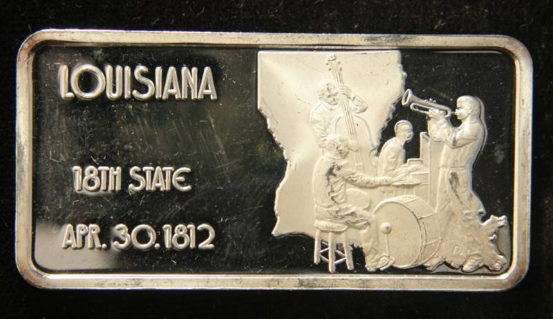 1 TROY OZ. .999 FINE SILVER BAR LOUISIANA