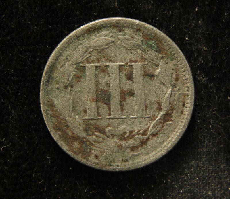 1866 US THREE CENT NICKEL VG DETAILS POROUS