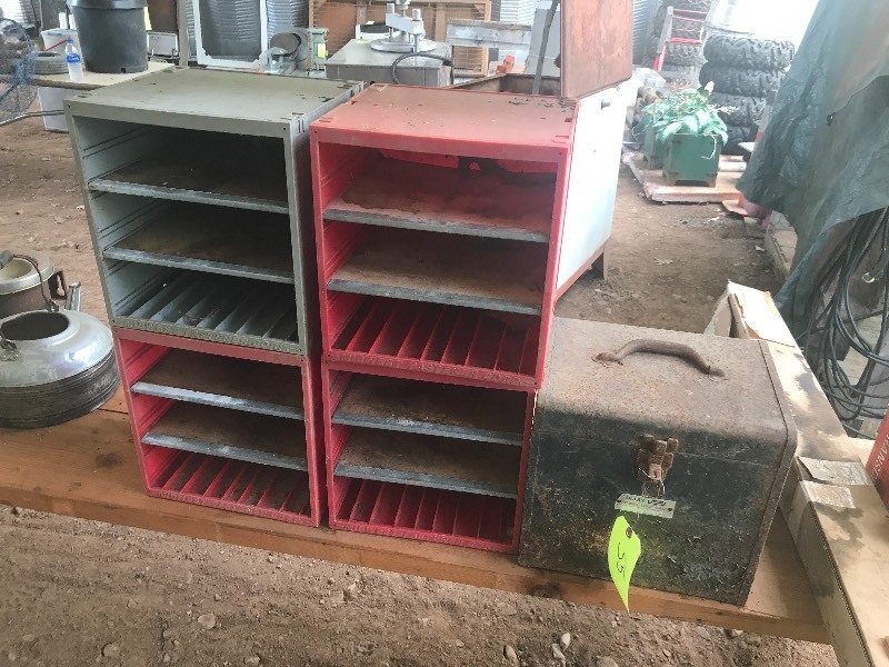 lot 55 image: ELECTRIC SAW W CASE, TOOL BOXES & STORAGE BINS