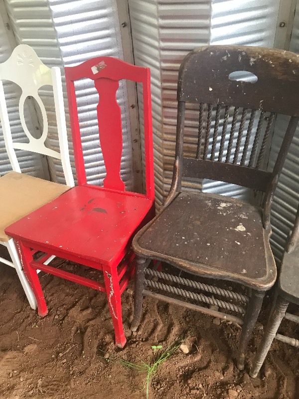 lot 63 image: 7 OLD WOODEN CHAIRS
