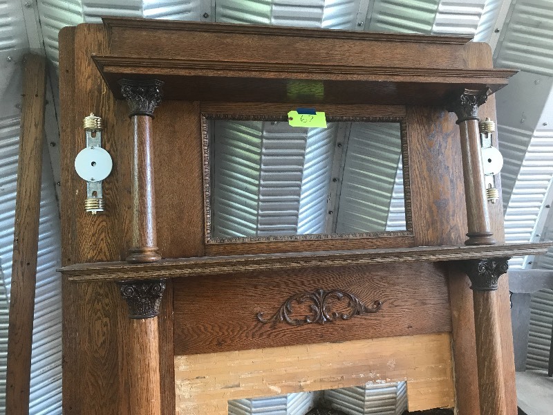lot 67 image: QUARTER-SAWN OAK FIREPLACE MANTLE