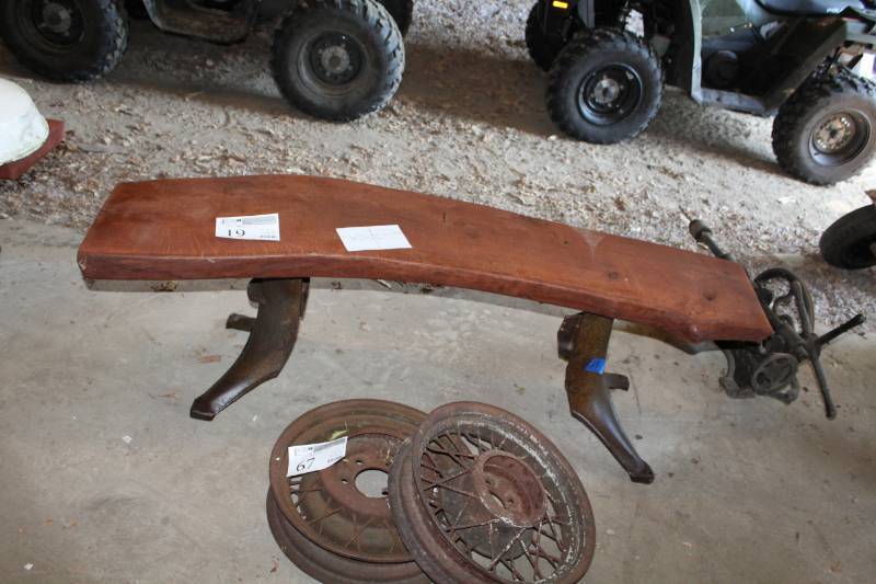 lot 19 image: Custom Bench w Cast Iron Legs, Oak Table Top