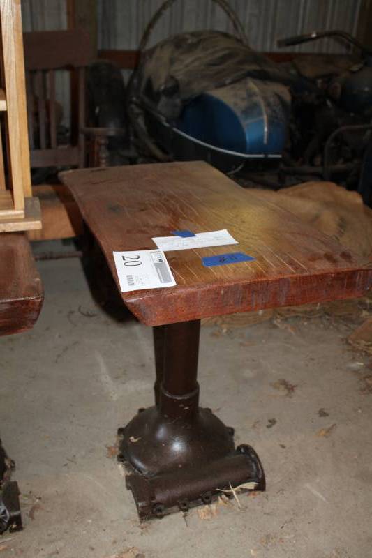 lot 20 image: Custom Industrial Bottom Table w Oak Table Top
