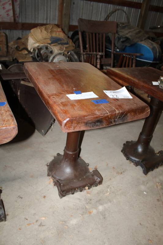 lot 22 image: Custom Industrial Bottom Table w Oak Table Top