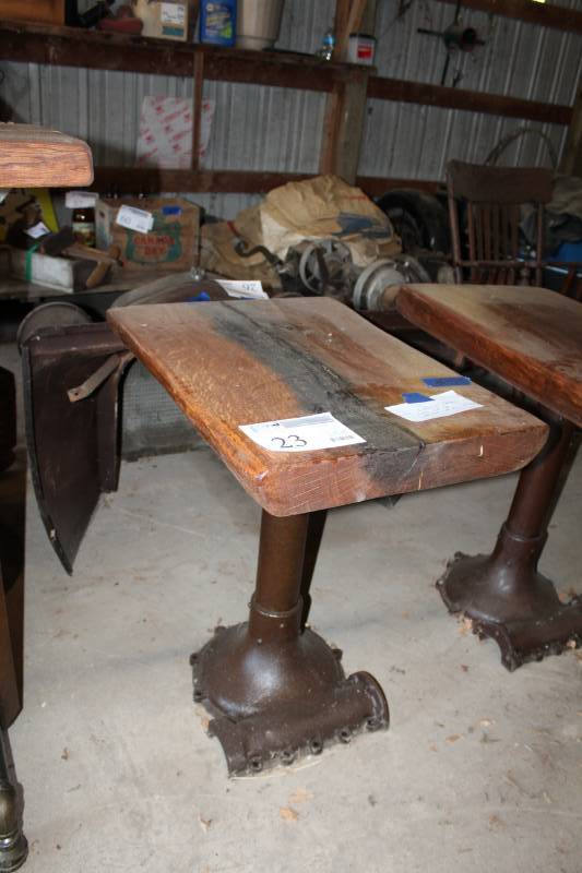 lot 23 image: Custom Industrial Bottom Table w Oak Table Top