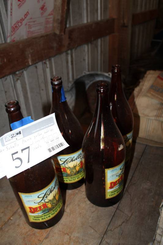 lot 57 image: Lot of (4) Schells Deer Brand Beer Picnic Gallon Bottles w Original Labels