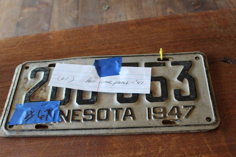 lot 75 image: A Pair of 1947 Minnesota License Plate Number 206353
