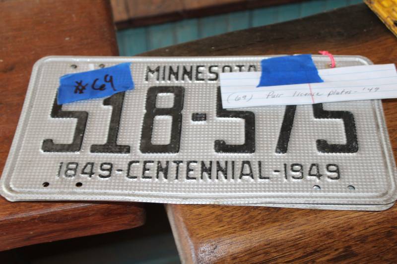 lot 77 image: A Pair of 1949 Minnesota License Plate Number 518575