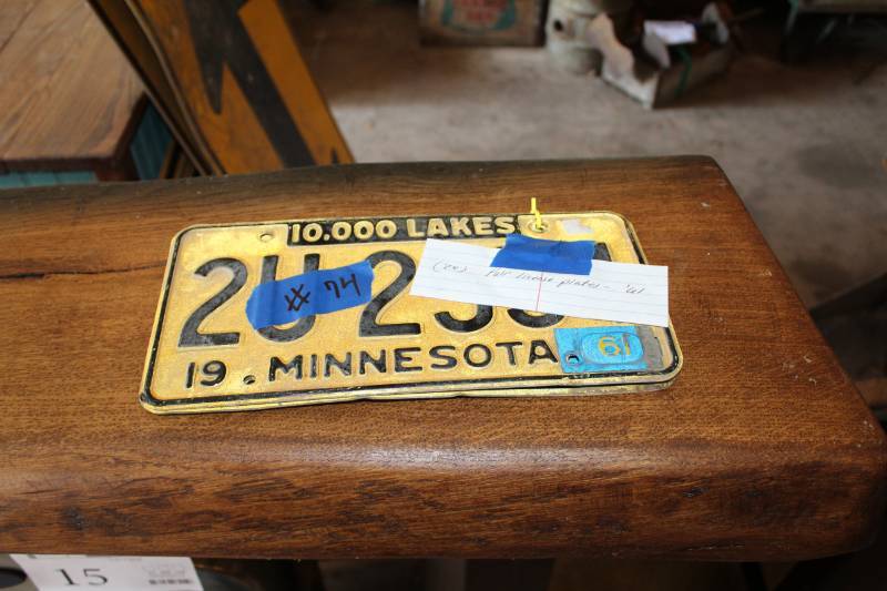 lot 82 image: A Pair of 1961 Minnesota License Plate Number 2U2554