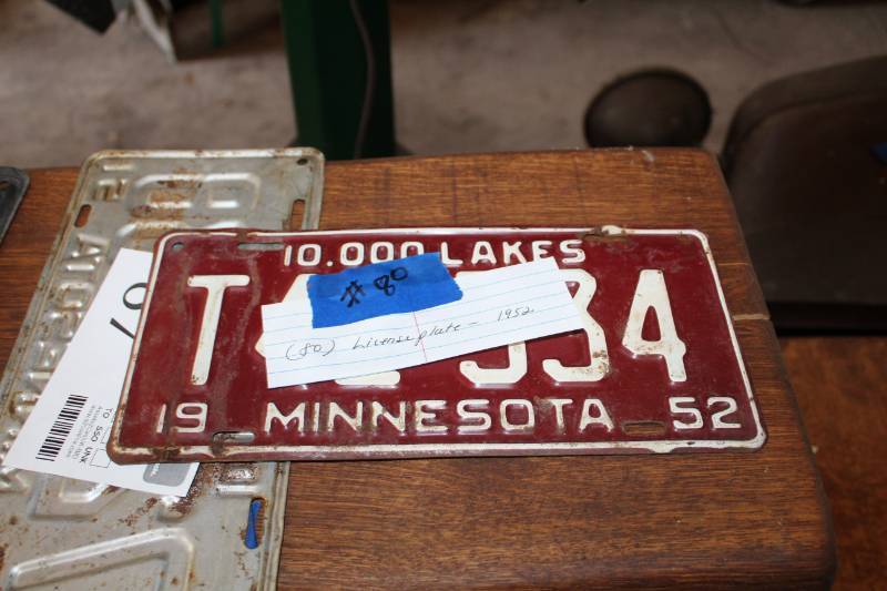 lot 88 image: A Pair of 1952 Minnesota License Plate Number T42334