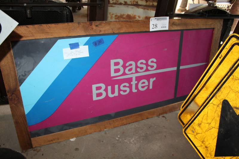 lot 28 image: Bass Buster Framed Metal Sign