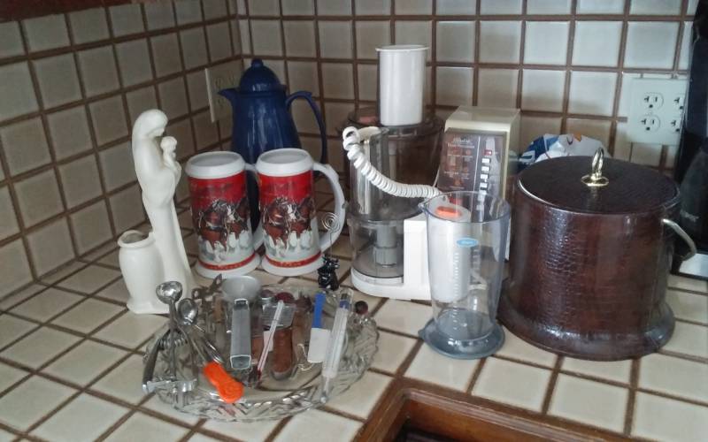 lot 16 image: Sears Counter Craft Food Processor With Attachments, Cake Plate Ice Bucket, Utensils