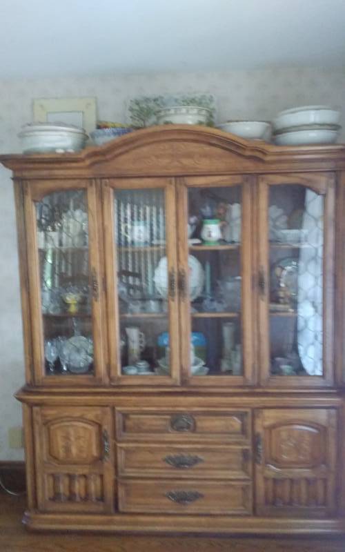 lot 25 image: 2-Piece Lighted China Hutch & All Contents 68x17x83 (Not Lot 24)