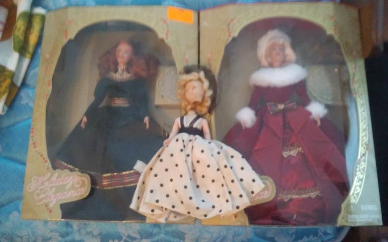 lot 41 image: 2-Holiday Elegance Dolls In Boxes (1999 Toys R Us) Other Doll Needs Repair