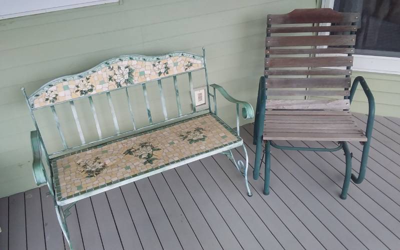 lot 65 image: Mosaic Tile Bench & Glider Chair