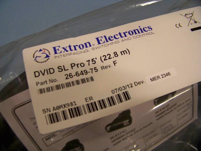 (3) Extron Electronics Professional DVID SL Pro-Series High-Definition HD 1080p DVI Cables - 75 Feet Long - NEW in packaging