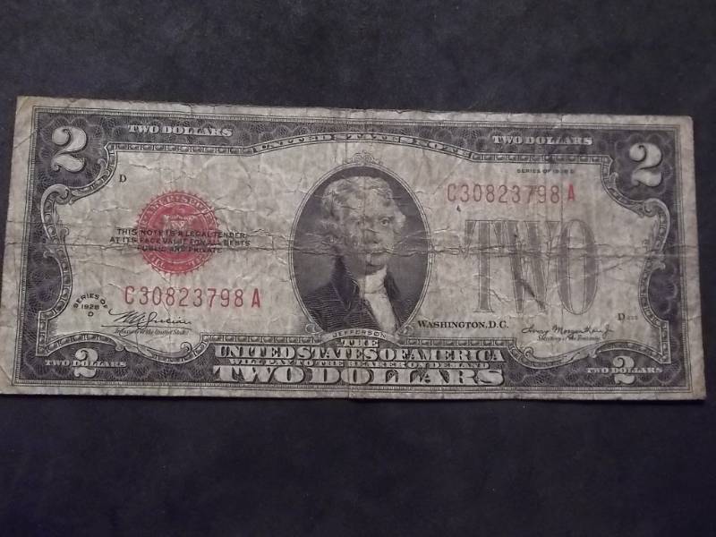 lot 49 image: 2 Dollar Red Seal Bill Series 1928D