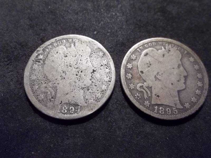 lot 58 image: 1895 O, 1897 Barber Quarters