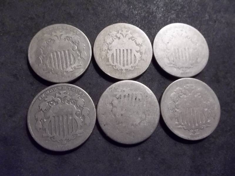 lot 76 image: 6-Shield Nickels 1876-1882