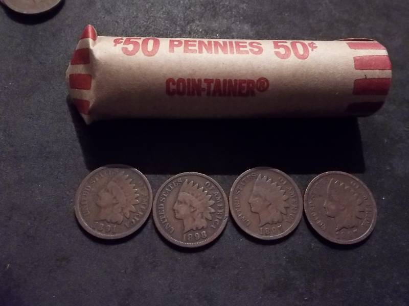 lot 105 image: Full Roll Of 50 Indian Head Cents 1860s-1909