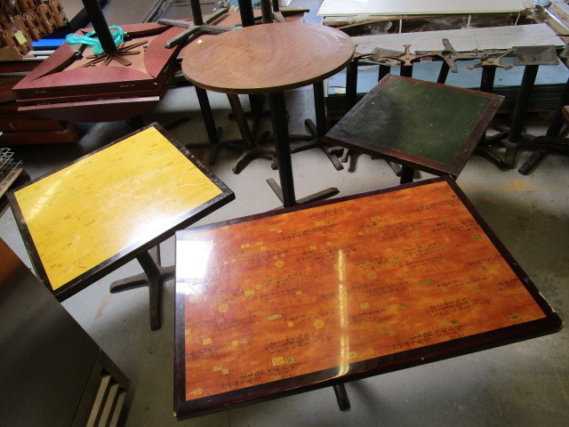 lot 427 image: SET OF 4 WOOD TOP CAFEDINING TABLES