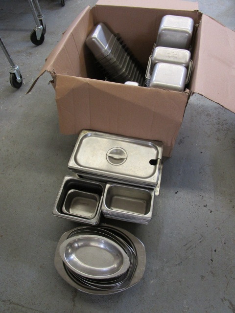 lot 436 image: STAINLESS STEEL RETAURANT STORAGE BINS AND SERVING PLATESDISHES