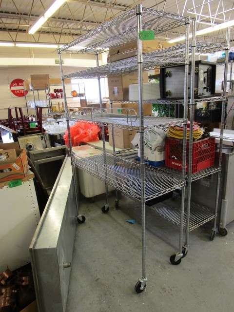 lot 437 image: SHELFTECH SYSTEMS STAINLESS STEEL ROLLING KITCHEN RACK